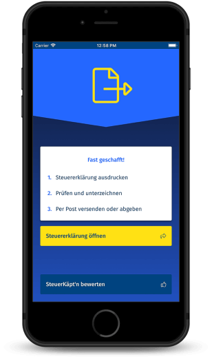 Der Steuerkäpt‘n erstellt das Steuer-Formular. Jetzt nur noch ausdrucken, unterschreiben und per Post ans Finanzamt – oder persönlich abgeben. Das war‘s!