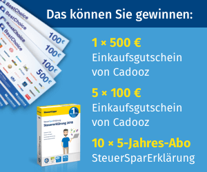 Das können Sie gewinnen: 1 x Reise-Gutschein im Wert von 1.000€, 10 x 5-Jahres-Abo der Steuer-Spar-Erklärung