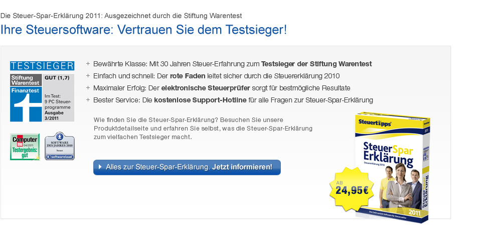 Die Testsieger Steuer-Software: Steuer-Spar-Erklärung von Steuertipps.de