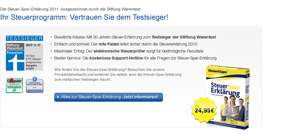 Das Testsieger Steuer-Programm: Steuer-Spar-Erklärung von Steuertipps.de