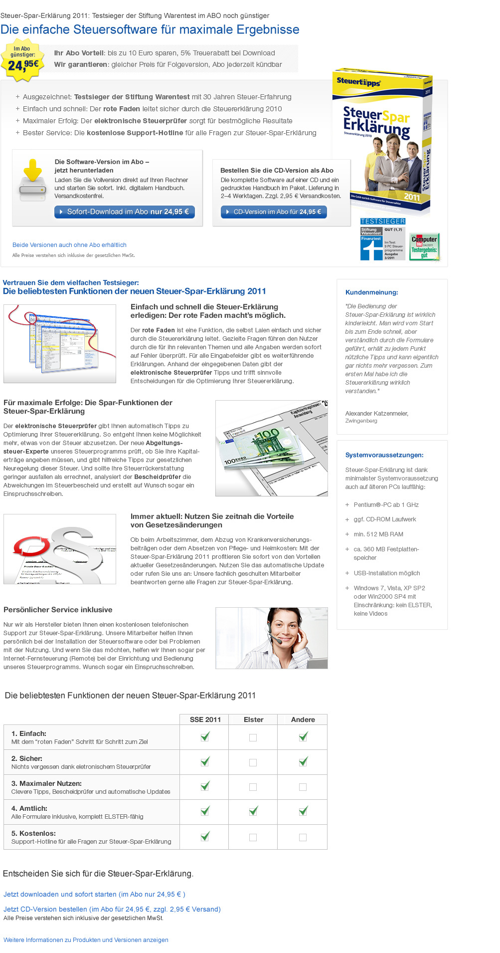 Steuer-Spar-Erklärung: die beliebte Steuersoftware - günstiger im Abo